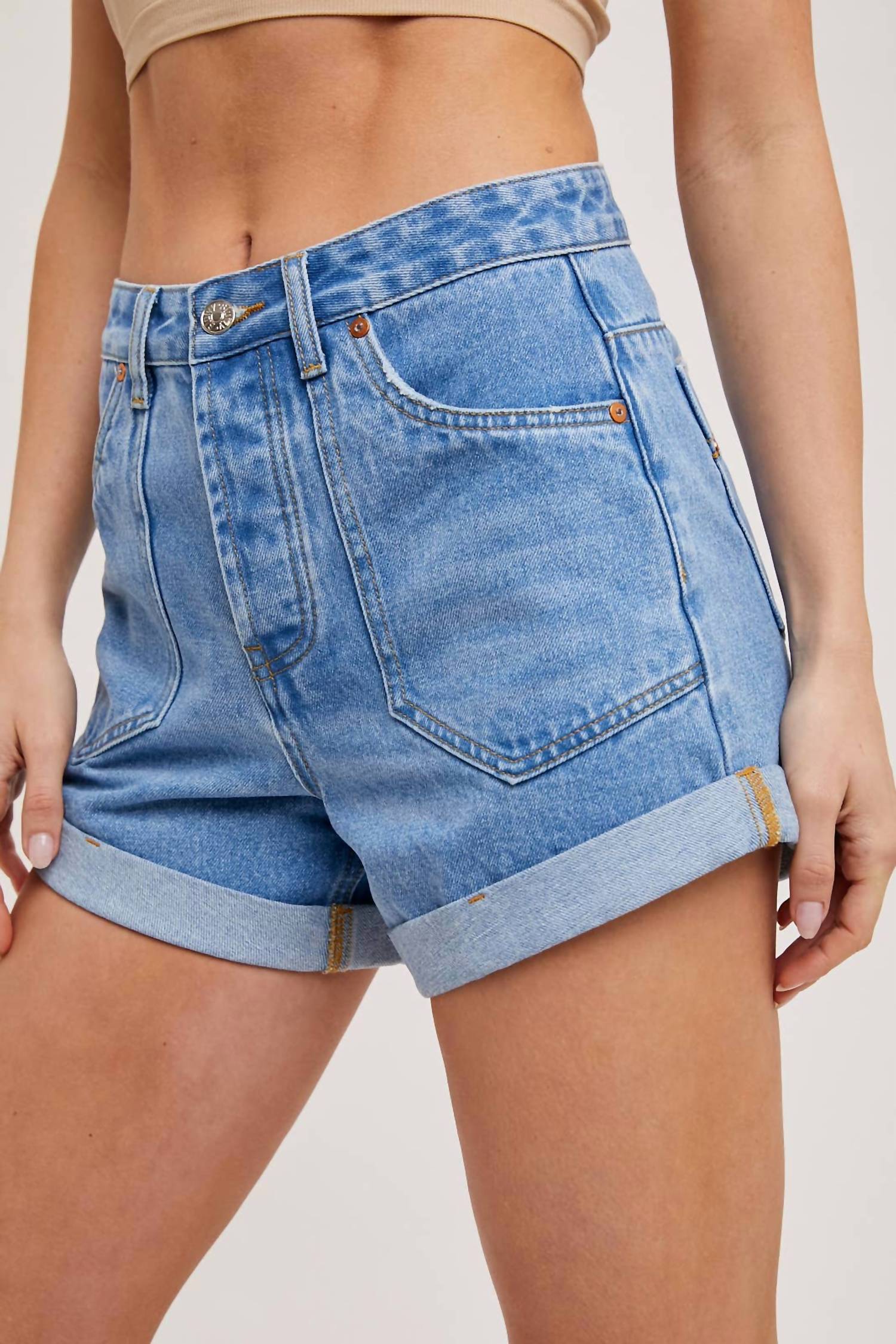 Bluivy - WESTERN POCKET ROLLED HEM DENIM SHORTS