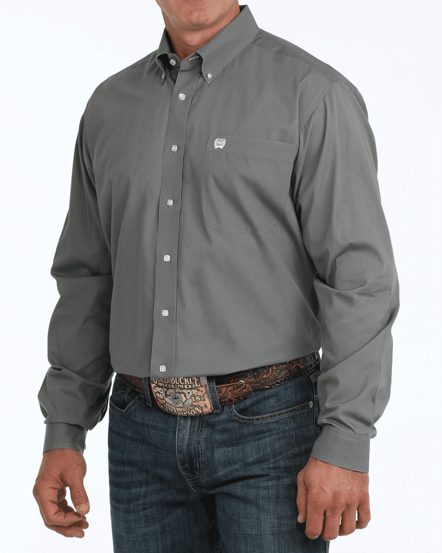 CINCH Classic Fit Button Down Western Shirt in grey - men's shirt - detail view