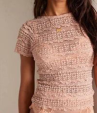 Free People Angelina Lace Tee in beige - women's t-shirt - detail view