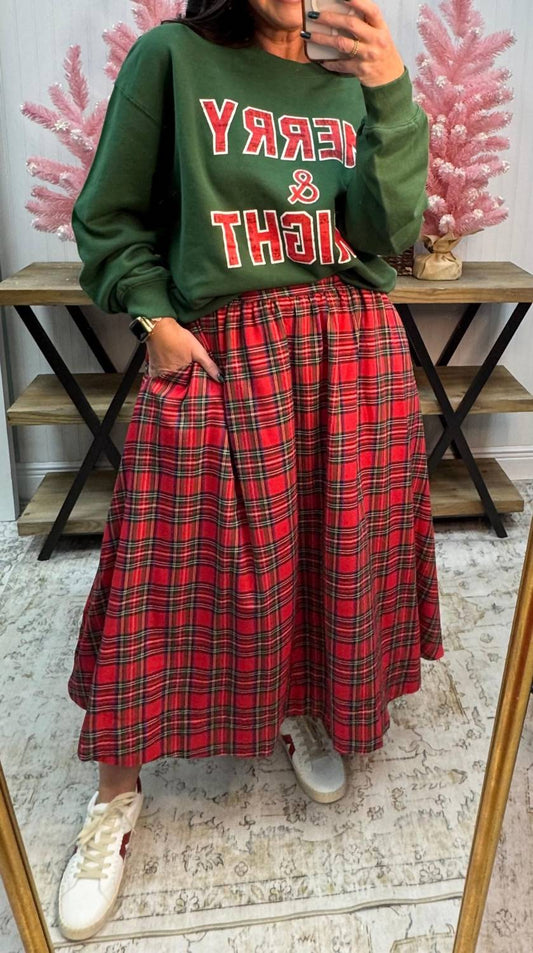 Entro - Plaid Pleated Skirt With Pockets