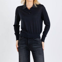 Autumn Cashmere Rhinestone Cashmere Polo Sweater in black - women's long sleeve top