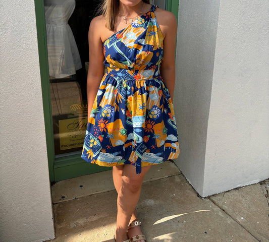Meet Me In Santorini - Mediterranean Escape One Shoulder Mini Dress