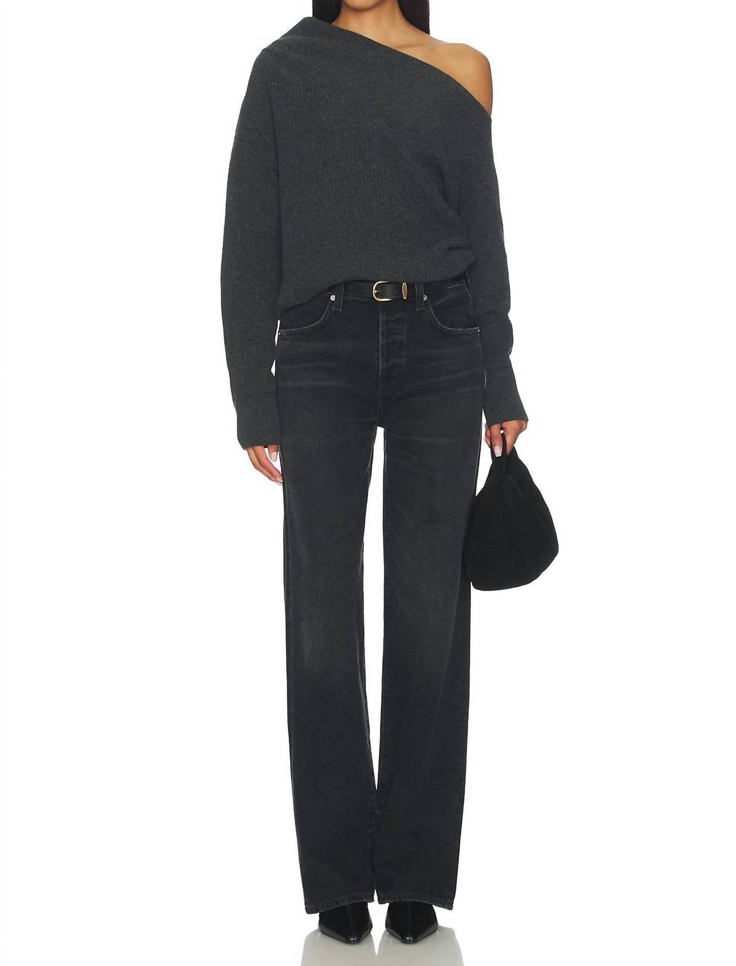 Brochu Walker Hart Off The Shoulder Sweater in dark charcoal melange - women's sweater - view 4