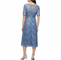 Alex Evenings - Embroidered Tulle Sequin Midi Cocktail Dress