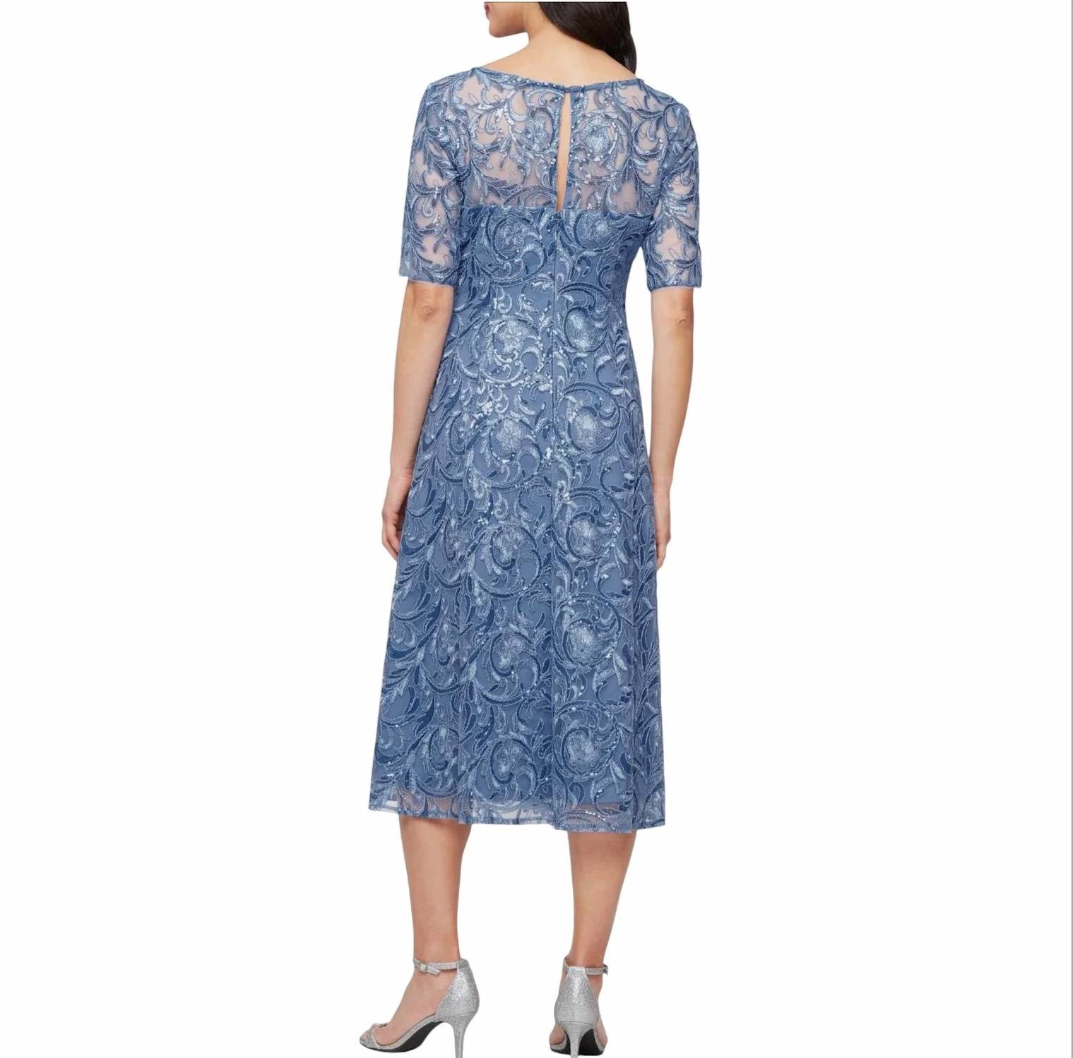 Alex Evenings - Embroidered Tulle Sequin Midi Cocktail Dress