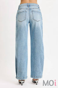 RISEN Mid Rise Wide With Transferable Leg Snap Jeans in blue - women's jeans - detail view