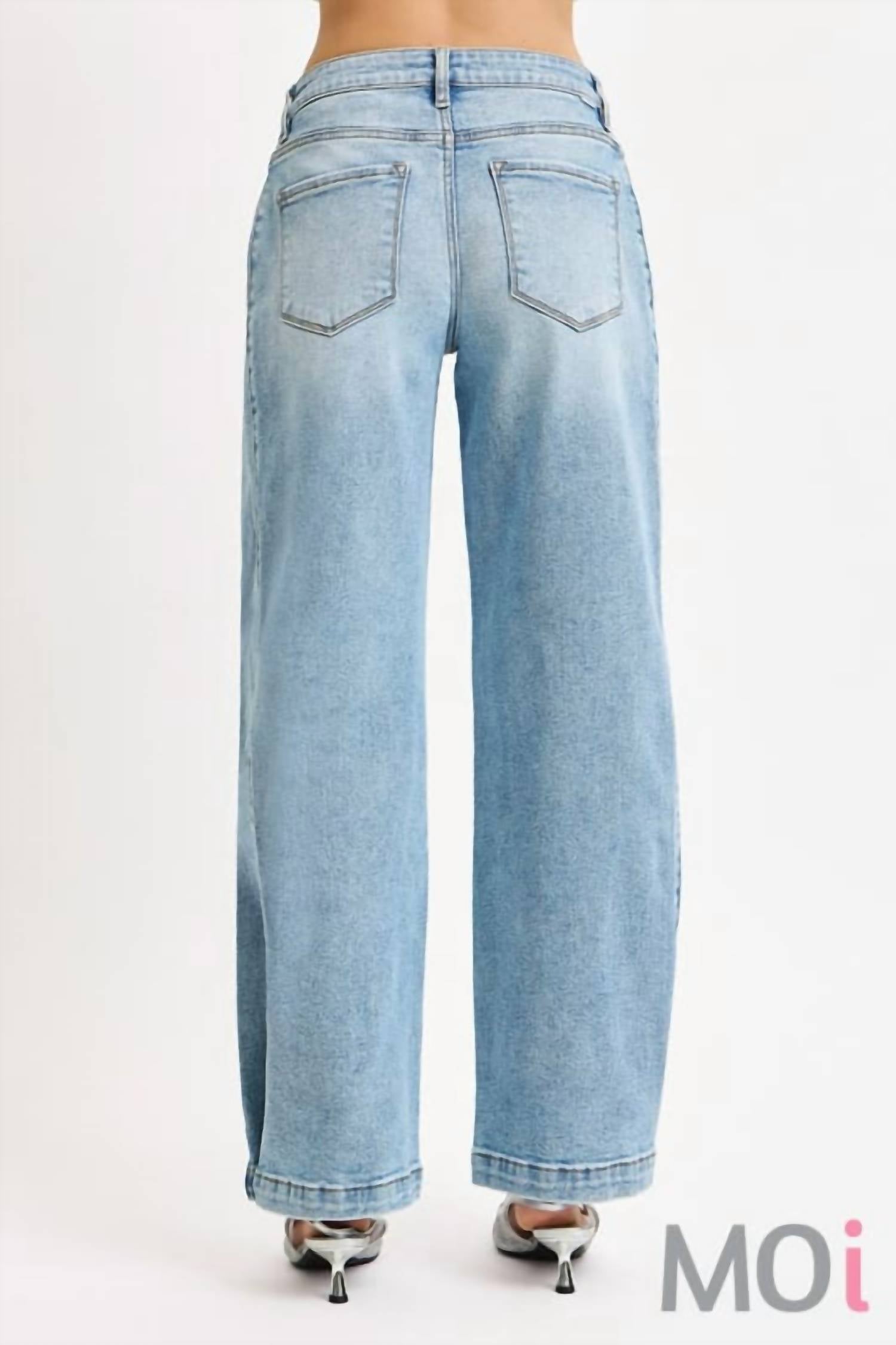 RISEN Mid Rise Wide With Transferable Leg Snap Jeans in blue - women's jeans - detail view