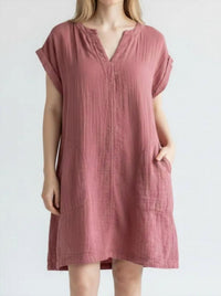 Mododoc - Roll-up Short Dolman Sleeve Shirt Dress