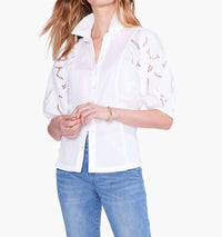 Nic + Zoe Evie Eyelet Sleeves Top in paper white - women's shirt