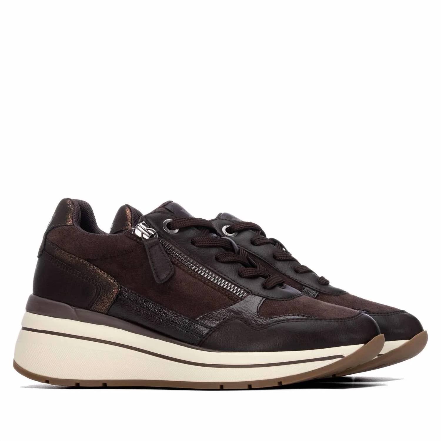 Xti - Women's Casual Wedge Lace-Up Sneakers