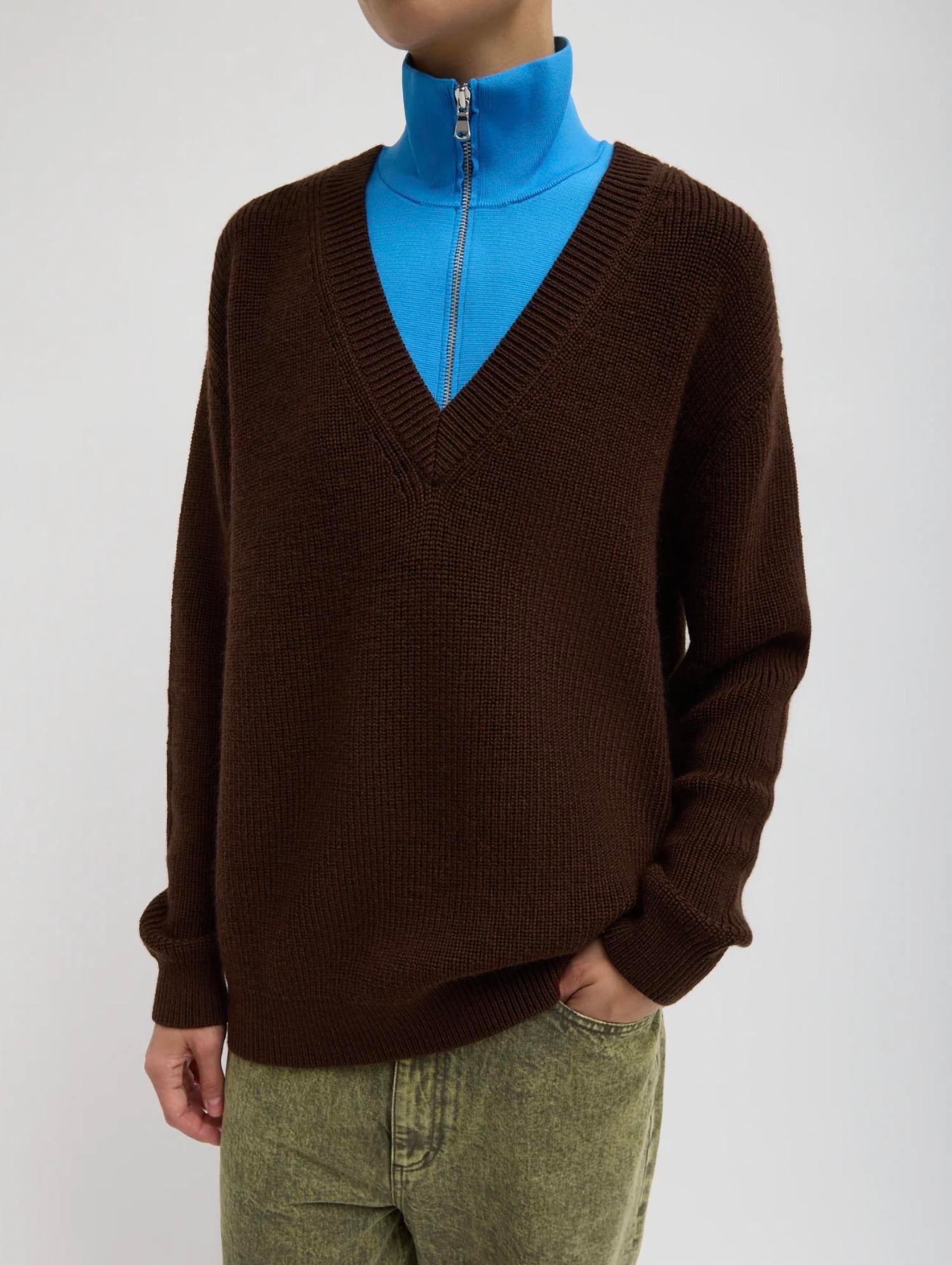 Tibi - Cardigan Stitch V Neck With Removable Dickie Top