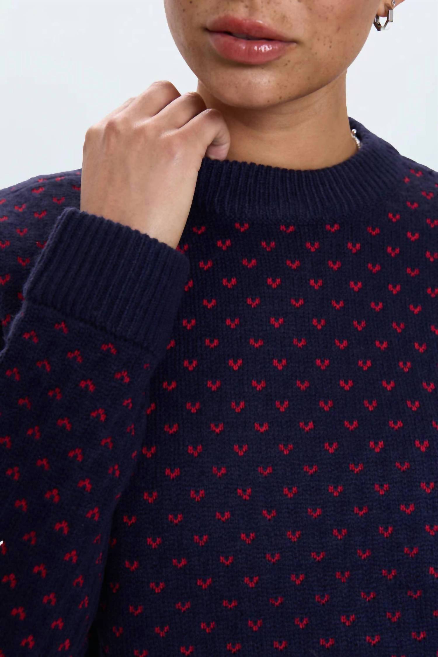 PISTOLA Hanna Crew Neck Oversized Sweater in navy red hearts - women's sweater - view 4