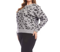 Karen Kane Metallic Animal Print Crewneck Sweater - Plus in gray with black - women's sweater - detail view