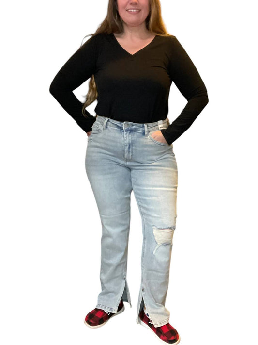 Judy Blue - Destroyed High Waist with Side Slit Hem Jeans