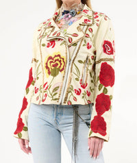 Aratta - Carmen Embroidered Denim Motorcycle Jacket
