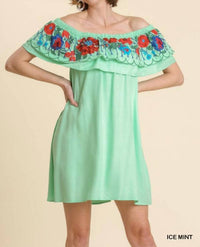 umgee Floral Embroidered Ruffled Dress in mint - women's dress - view 6