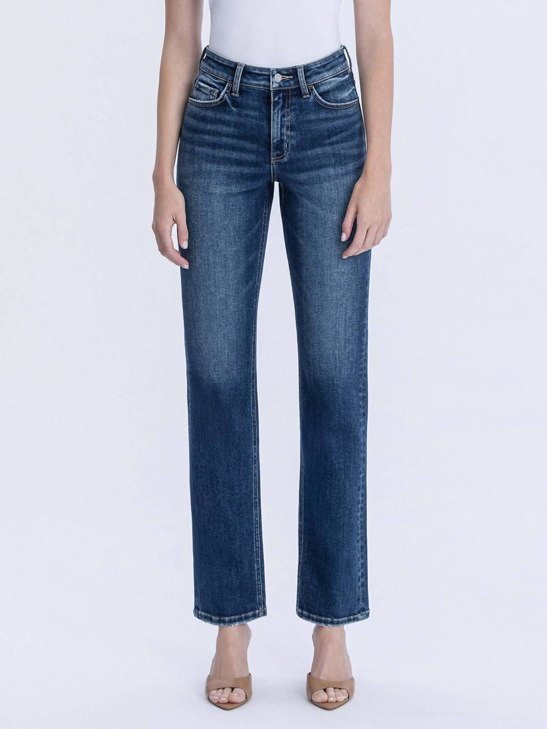 VERVET BY FLYING MONKEY Celestial Glow High Rise Full Length Straight Jeans in dark wash - women's jeans - detail view