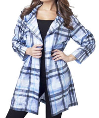 PLAID SIDE BUTTON LONG HOODED RAIN JACKET