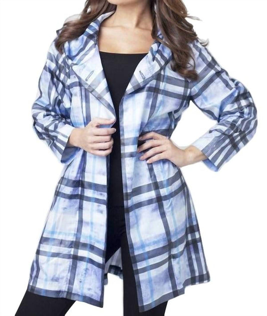 PLAID SIDE BUTTON LONG HOODED RAIN JACKET