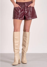 ELAN Sierra Vegan Leather Shorts in plum - women's shorts