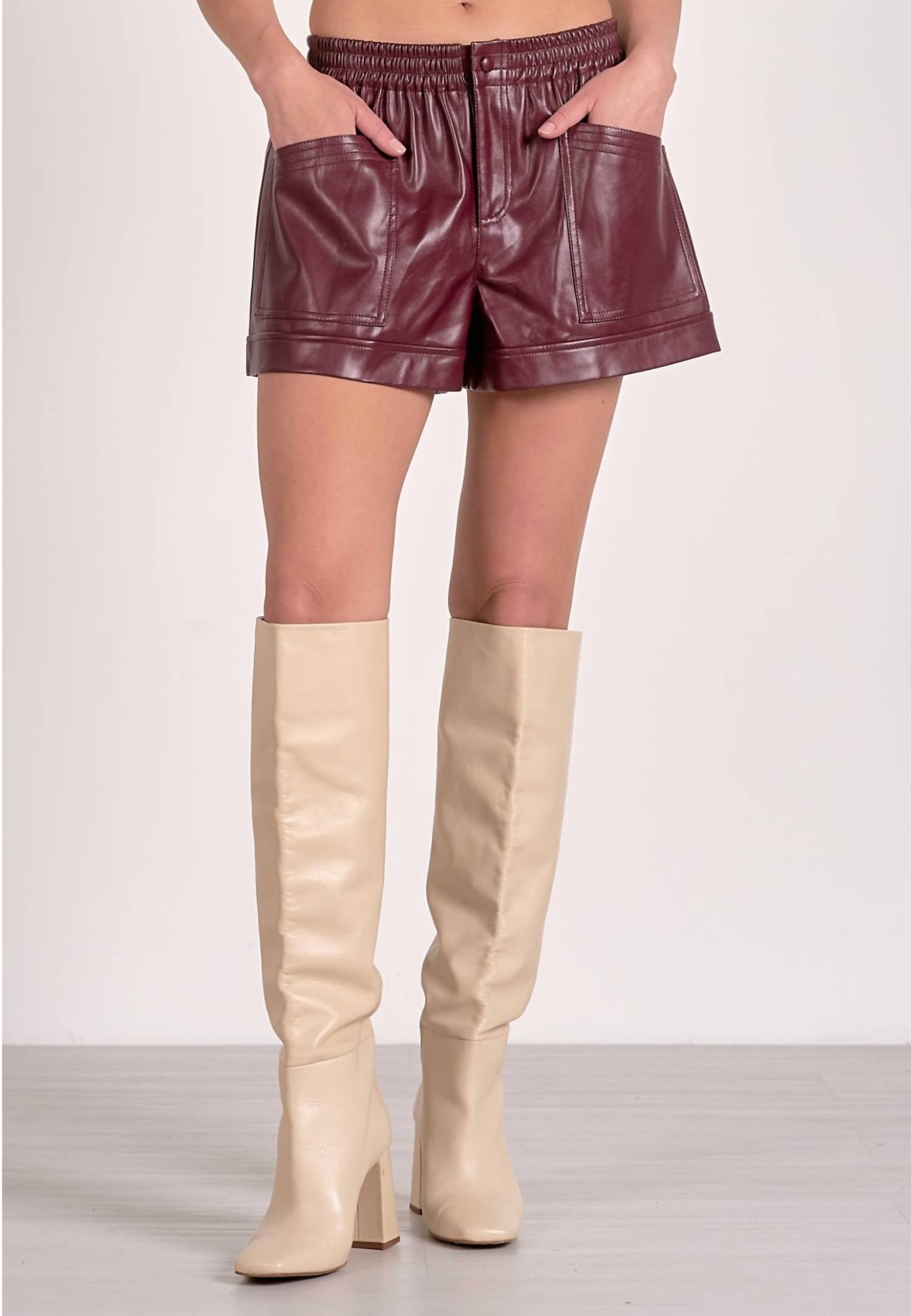 ELAN Sierra Vegan Leather Shorts in plum - women's shorts