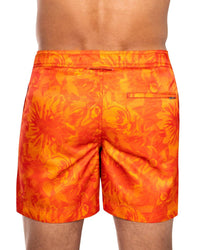 Prince & Bond Men's Elvio Sunburst Swim Shorts in orange floral print - men's swimwear - alternate view