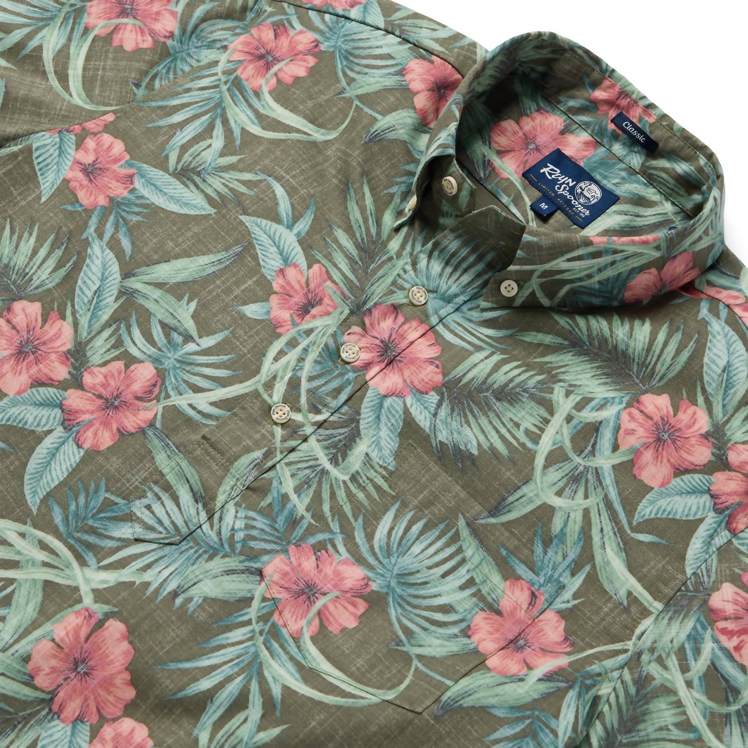 Reyn Spooner - Palm Floral Hibiscus Button Front Hawaiian Aloha Shirt