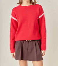 English Factory - Women's Stitch Detailed Crew Neck Knit Top