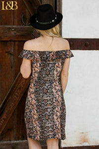 Snake Print Off The Shoulder Dress