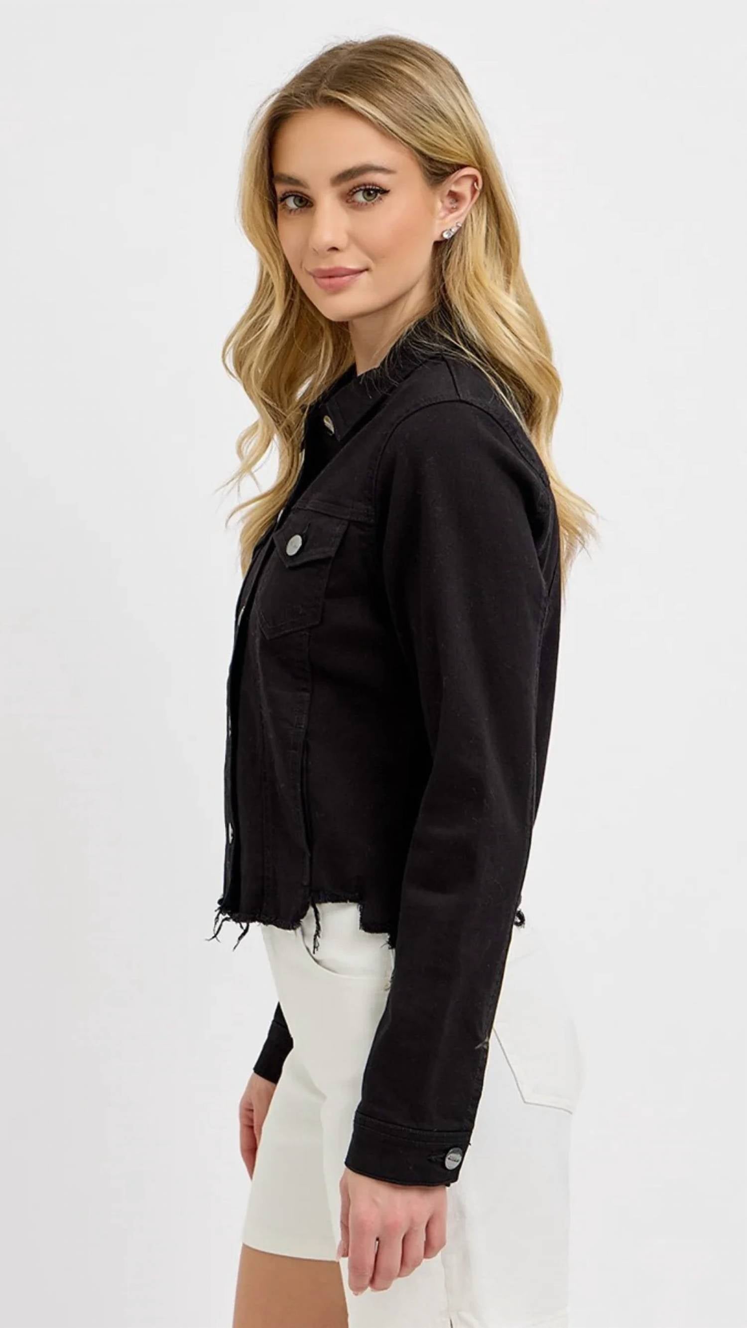 Risen - Irregular Frayed Hem Denim Jacket