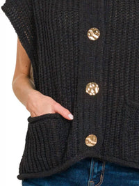 Zenana - Front Pockets Button Down Sweater Vest