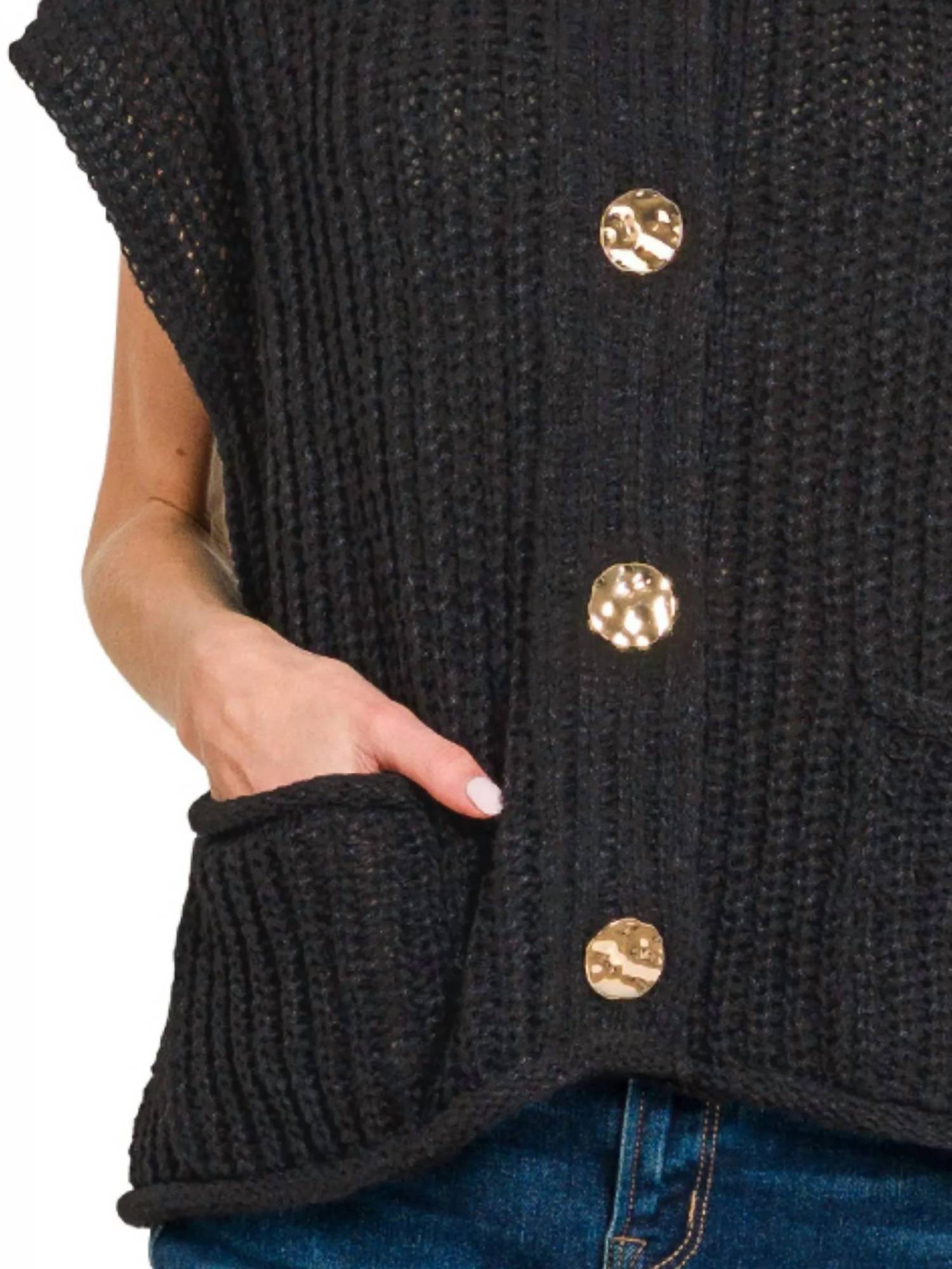 Zenana - Front Pockets Button Down Sweater Vest