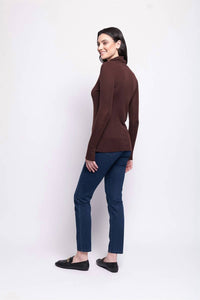 FOIL Merino Wool Polo Neck Top in raisin - women's long sleeve top - alternate view
