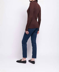 FOIL Merino Wool Polo Neck Top in raisin - women's long sleeve top - detail view