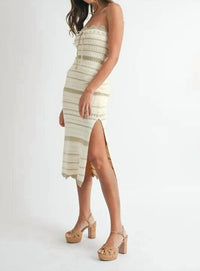 Mable - Contrast Striped Crochet Knit Midi Dress