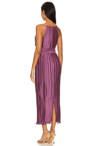 Aiifos Valerie Halter Neck Pleated Dress in mauve - women's dress - detail view