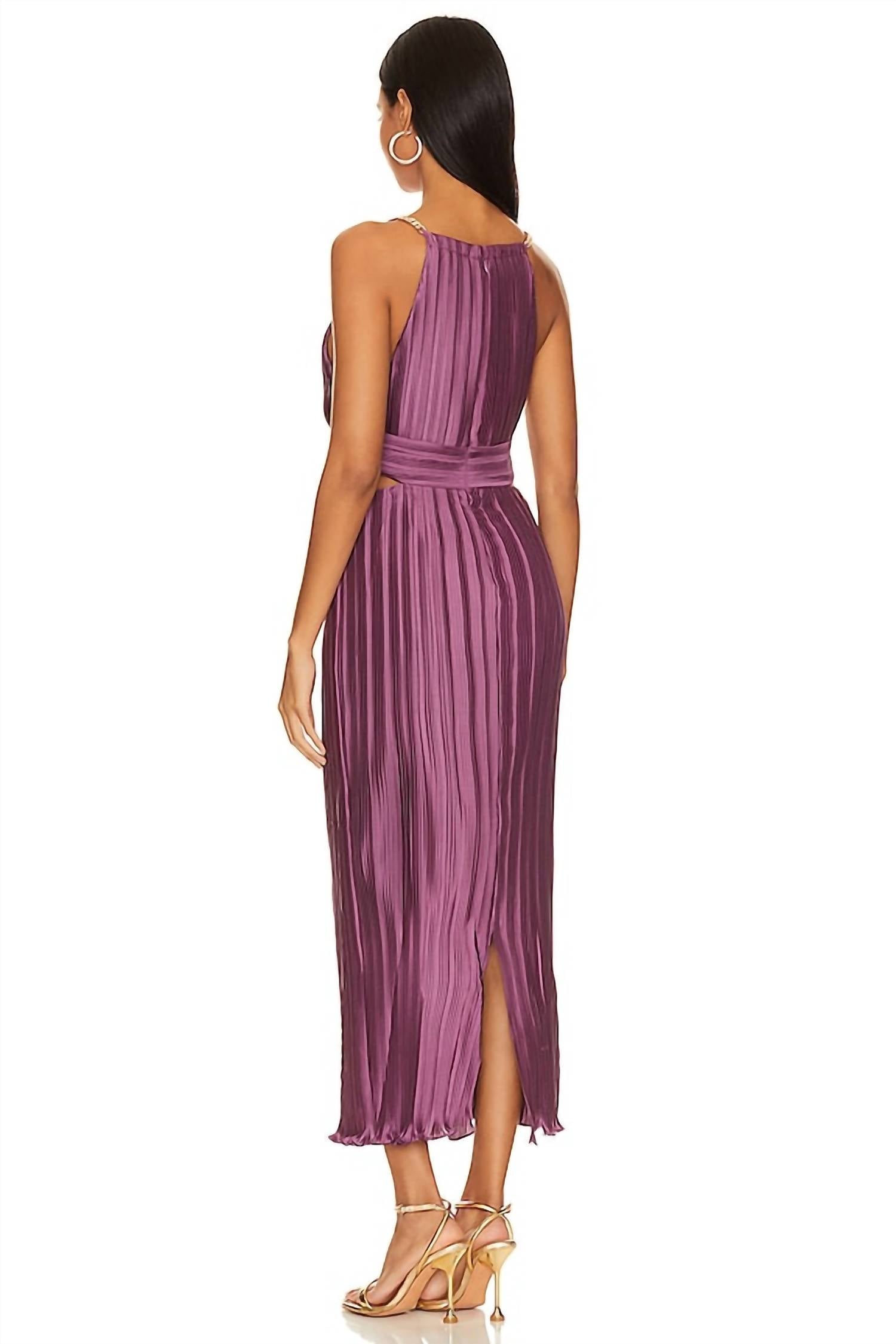 Aiifos Valerie Halter Neck Pleated Dress in mauve - women's dress - detail view