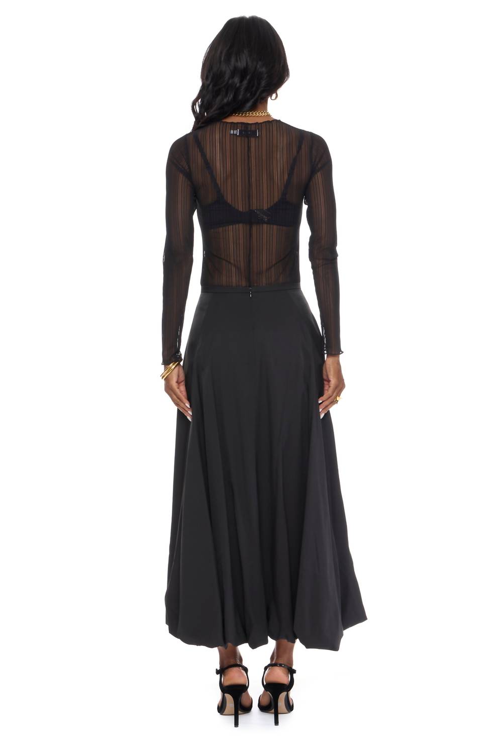 GREYLIN Kareli Rib Sheer Mesh Long Sleeve Top in black - women's long sleeve top - view 4
