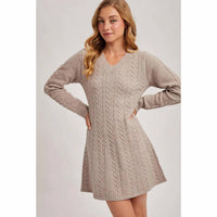 Bluivy - Cabel Knit V-neck Sweater Dress