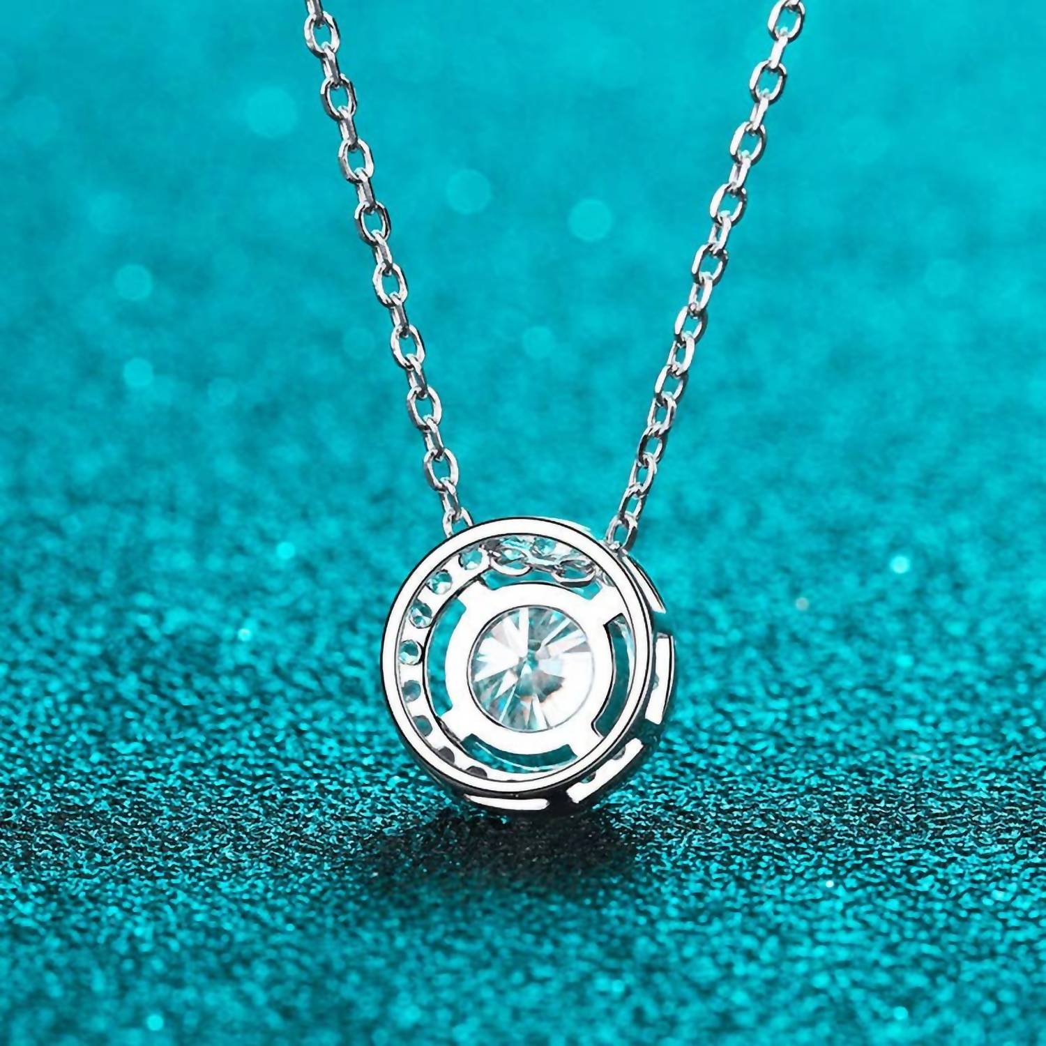 Bling Jewelry - Women's Four-prong Moissanite Halo Necklace