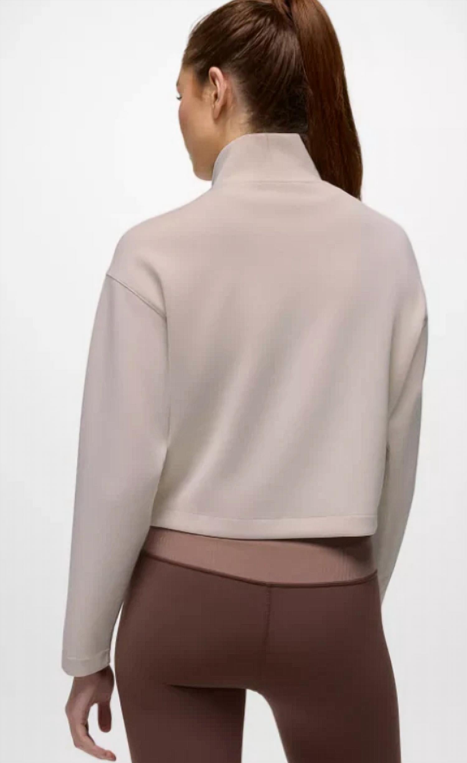 prAna Shea Half Zip Sweatshirt in almond - women's top - detail view