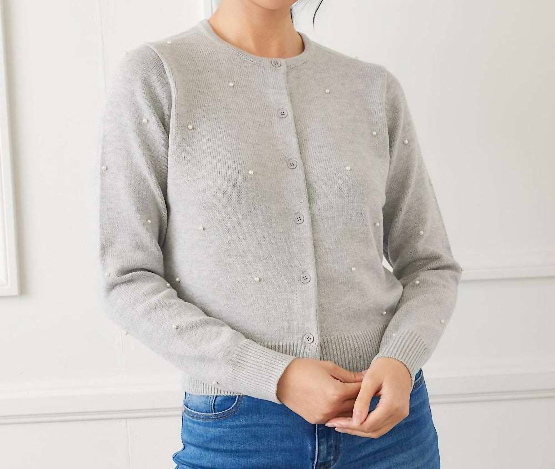 Karen Kane Pearl Cardigan Sweater in gray - women's cardigan