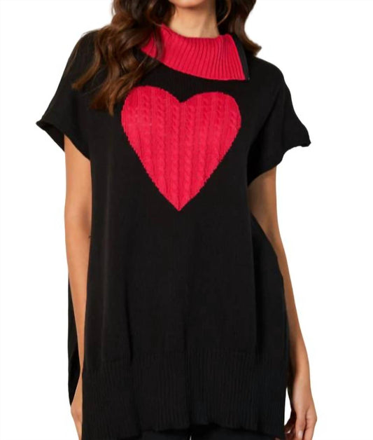 Zip Cowl Neck Heart Poncho