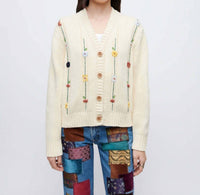 Re/Done - Pre-loved 50s V-neck Cardigan With Floral Embroidered Vines