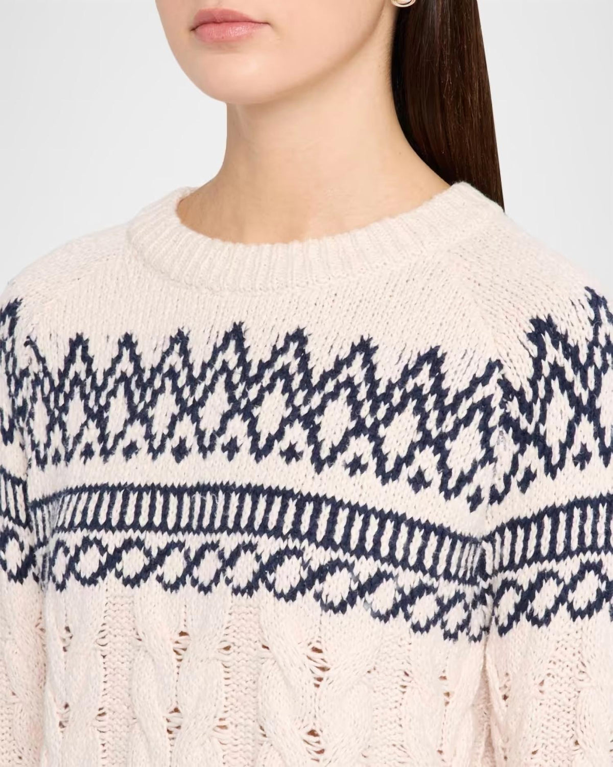 Autumn Cashmere - Fair Isle Cable Crew Knit Sweater