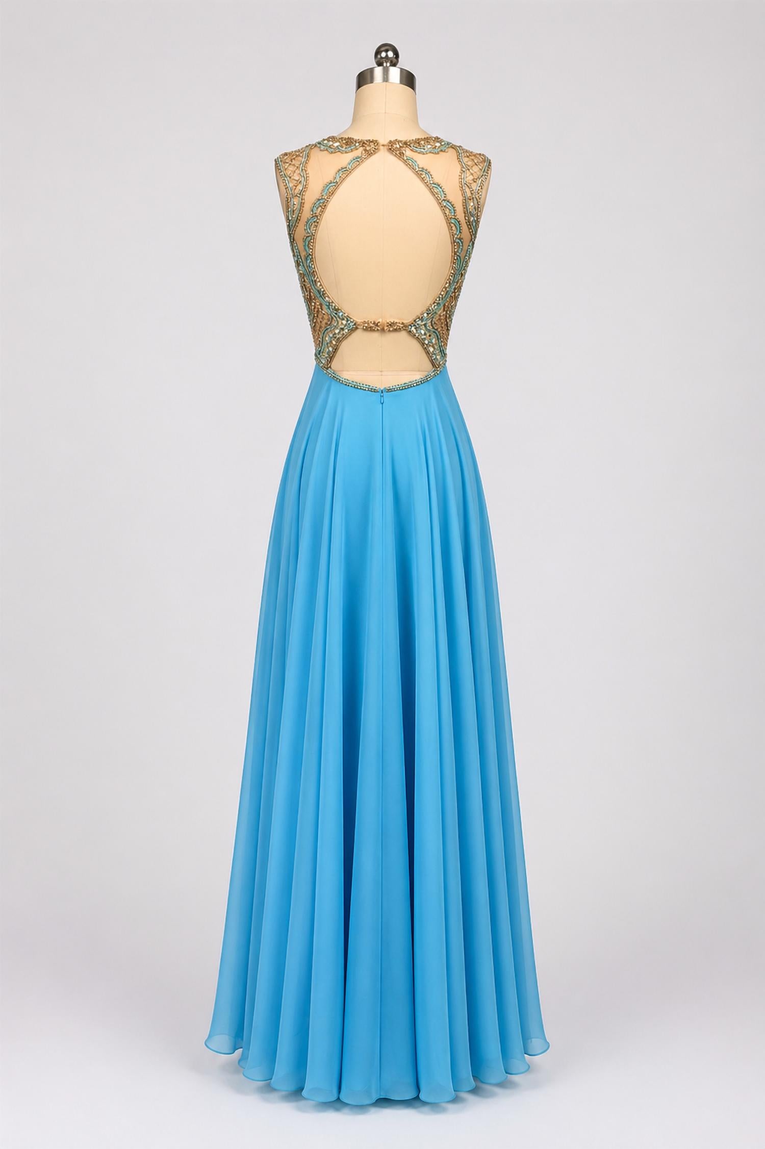 Sherri Hill Women's Beaded Chiffon Gown in light blue - women's dress - detail view