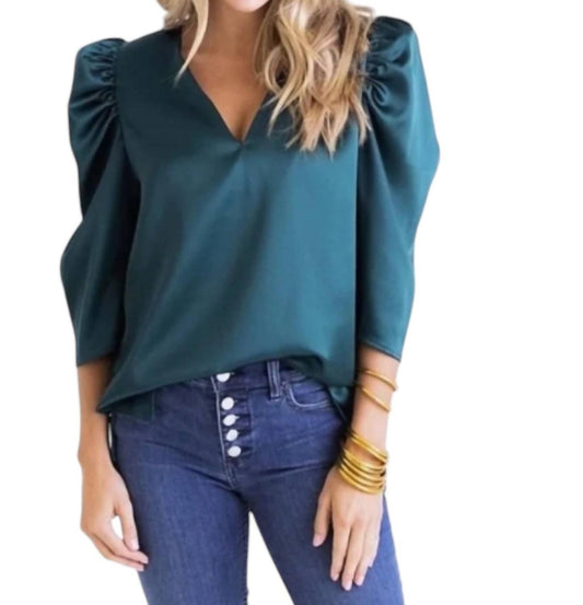 Karlie - FOREST V-NECK PUFF SLEEVE TOP