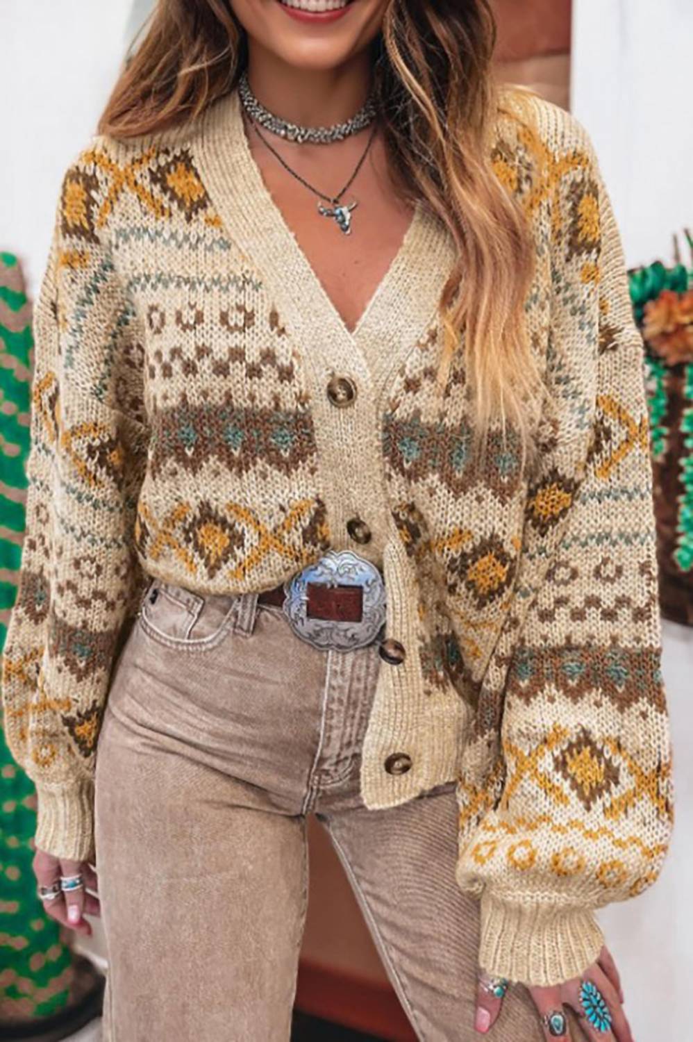 Legend Or Lies - Western Pattern Knit Button Cardigan Sweater