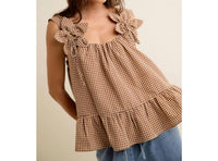 So Me - Gingham Flower Sleeve Top