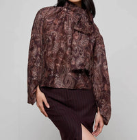L'Agence Rhett Oversized Blouse in brown etched paisley - women's blouse